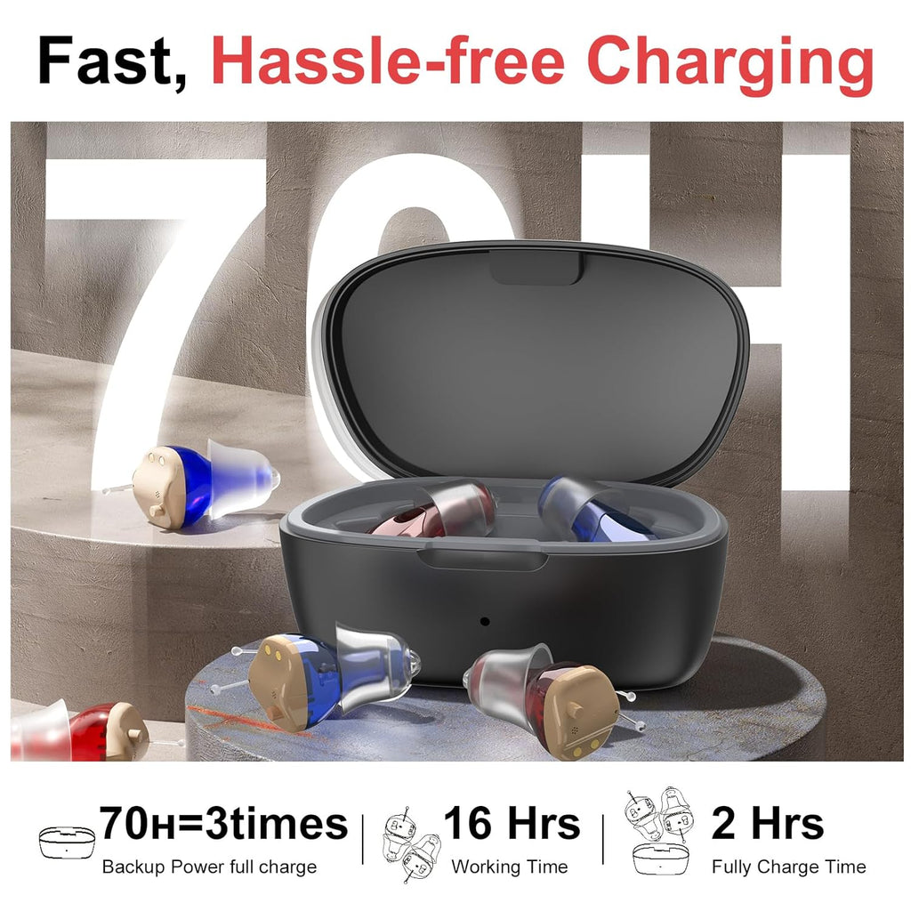 MEIMOUSE Rechargeable Hearing Aids for Seniors, In-Ear Noise Canceling with Volume

