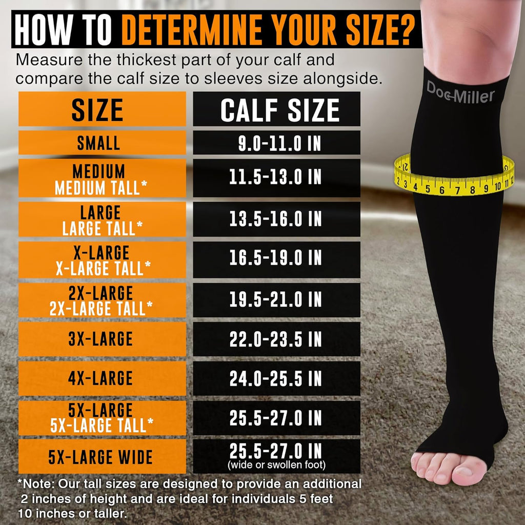 Doc Miller Open Toe Compression Socks 20-30 mmHg Knee High Toeless

