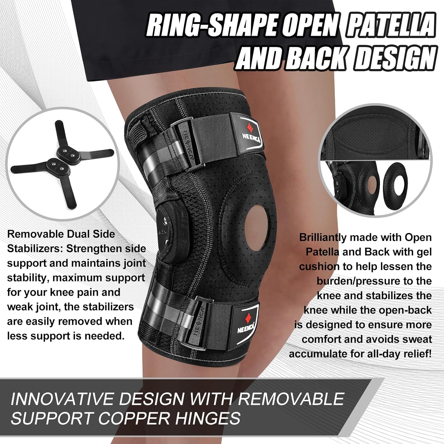 NEENCA Adjustable Hinged Knee Brace with Removable Side Stabilizers for Knee Pain

