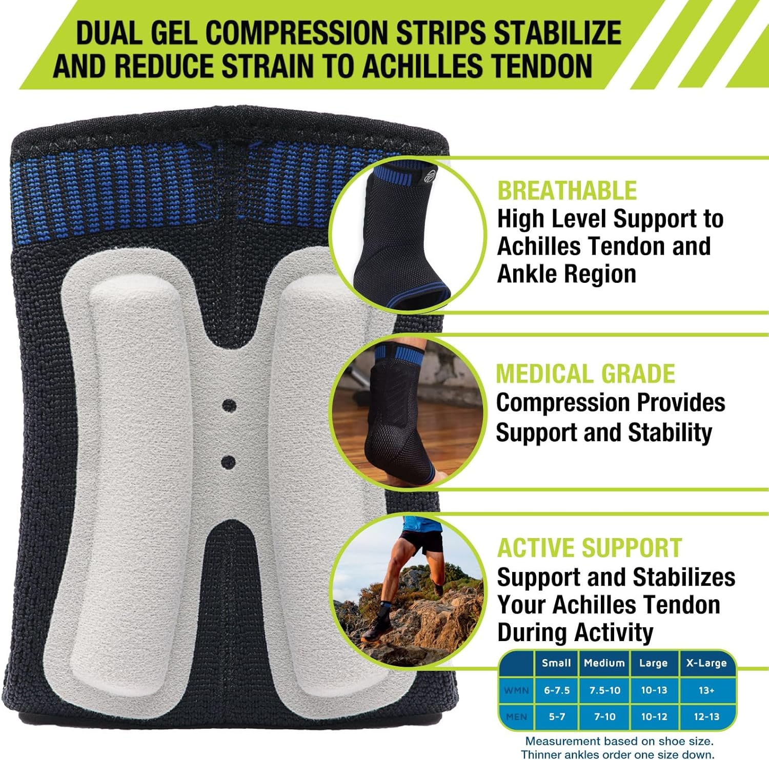 Pro-Tec Athletics Achilles Sleeve with Dual Gel Compression Strips, Tendon Support

