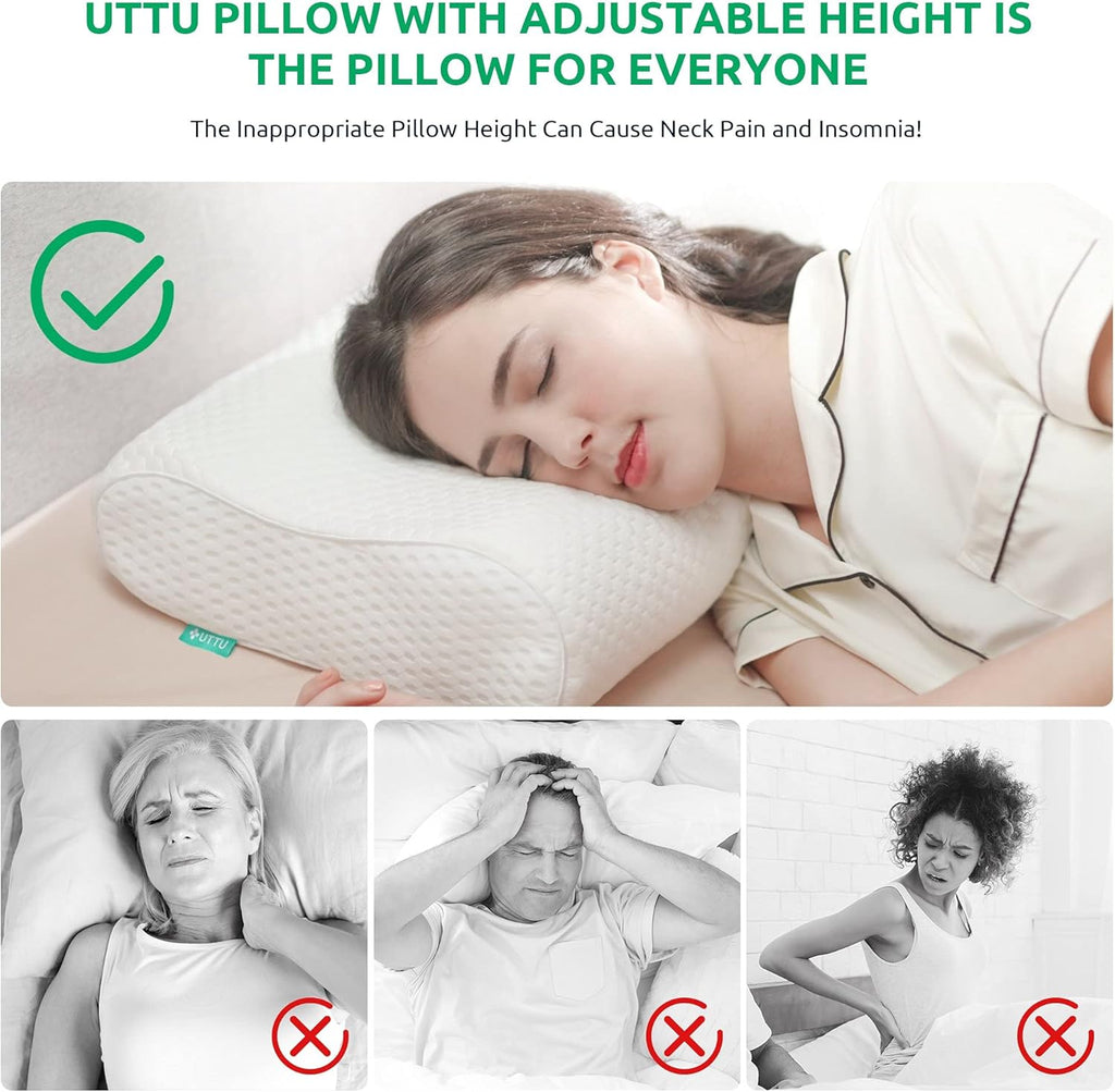 UTTU Adjustable Cervical Neck Pillow, Memory Foam Orthopedic Cooling Contour

