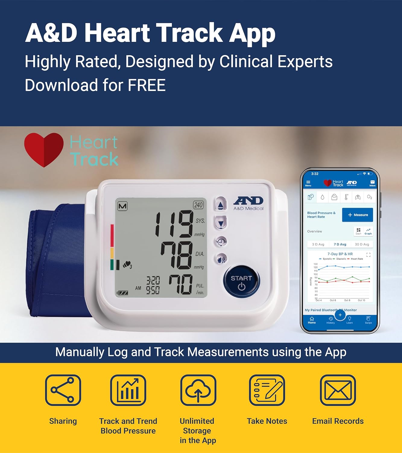A&D Medical UA-1030T Blood Pressure Machine with TriCheck and Body Movement Sensor

