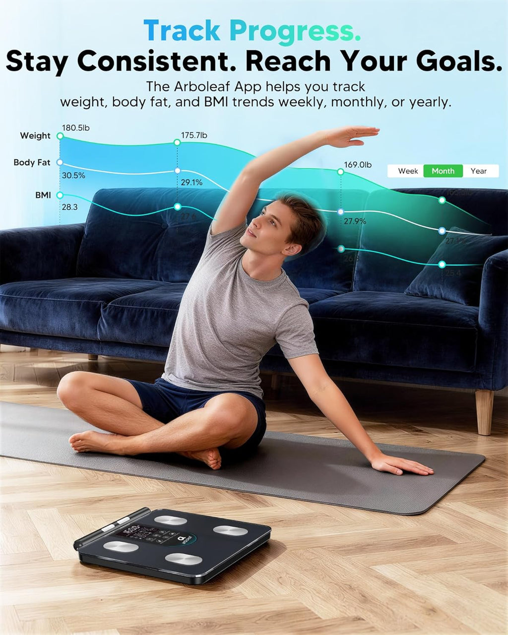 Arboleaf Smart Body Composition Scale, Dual-Frequency BIA, 8-Electrode Bathroom Scale

