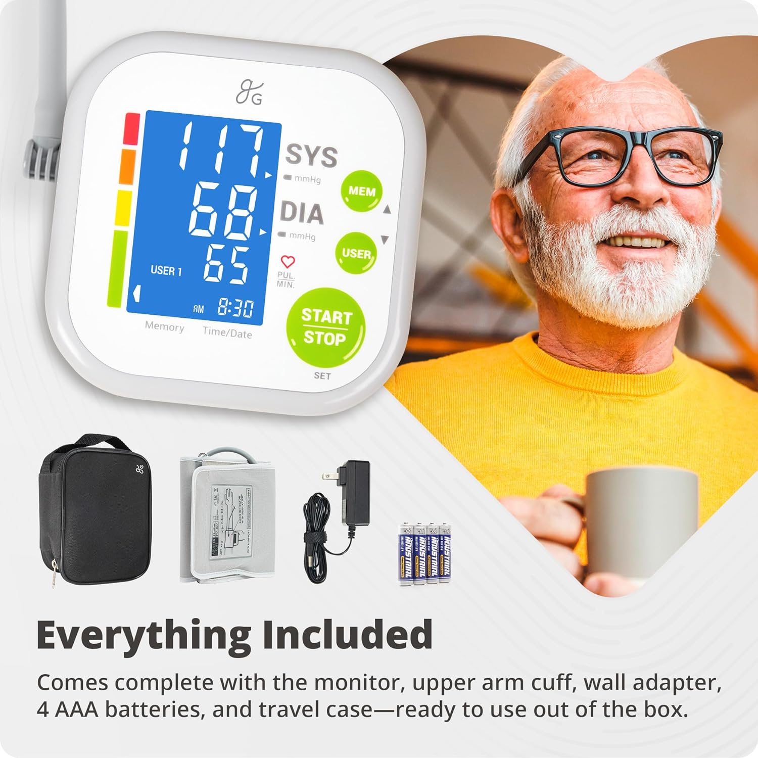 Greater Goods Upper Arm Automatic Blood Pressure Monitor with Backlit Display Two-User Memory

