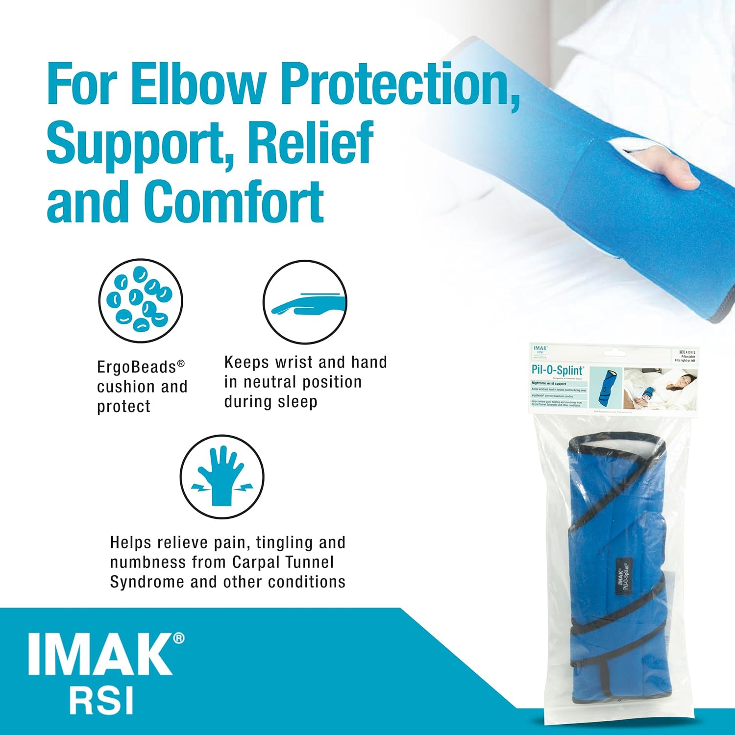 Brownmed IMAK RSI Pil-O-Splint Wrist Brace for Carpal Tunnel, Night Support

