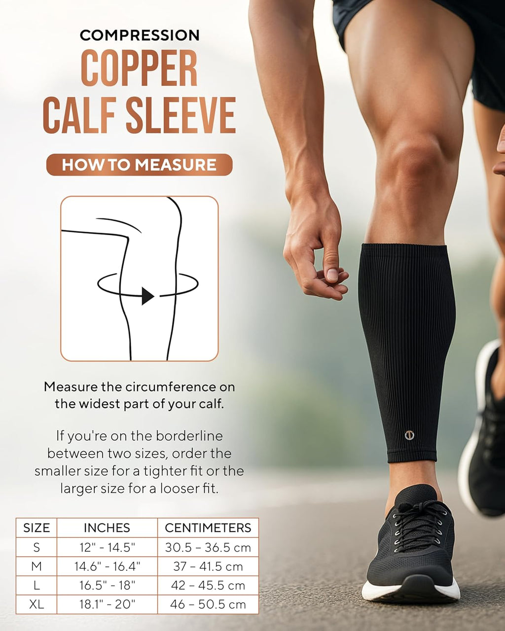 TheraCopper Copper Calf Compression Sleeve, Breathable Non-Slip Leg Support

