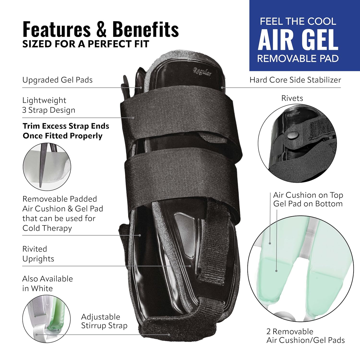 AnklePro Air Cushion Stirrup Ankle Stabilizer Brace, 3-Strap Rigid Support

