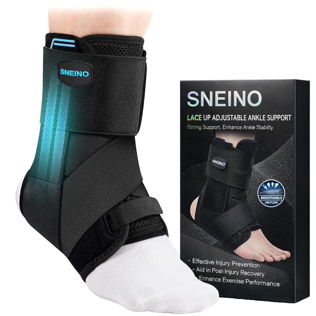 SNEINO Lace-Up Ankle Stabilizer with Removable Side Bars, Neoprene Support

