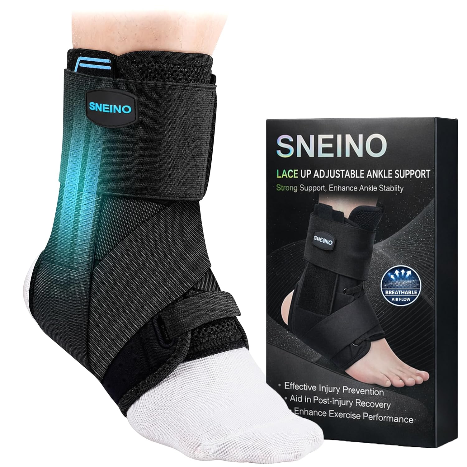 SNEINO Lace-Up Ankle Stabilizer with Removable Side Bars, Neoprene Support

