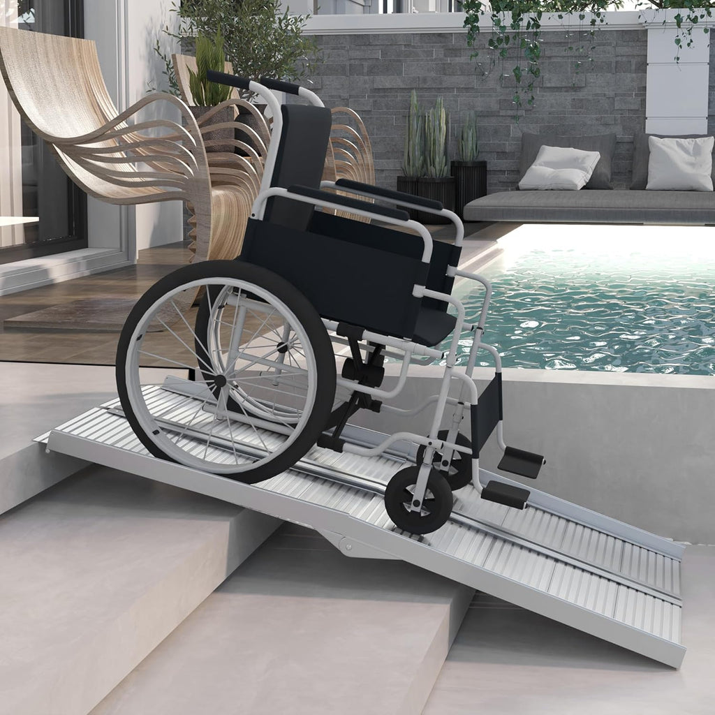 HOMCOM Foldable Aluminum Wheelchair Ramp with Non-Slip Surface and Handle, 600 lb

