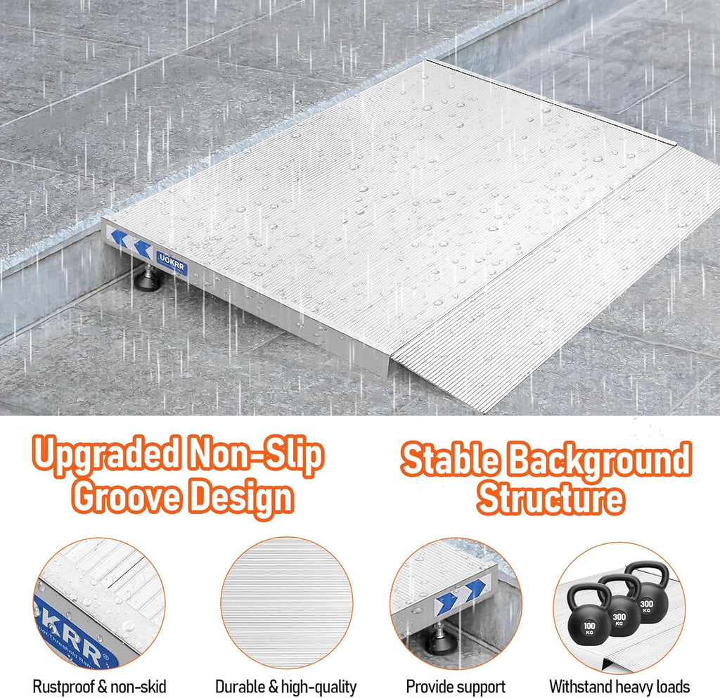 Aluminum Wheelchair Threshold Ramp for Doorways, Adjustable Height

