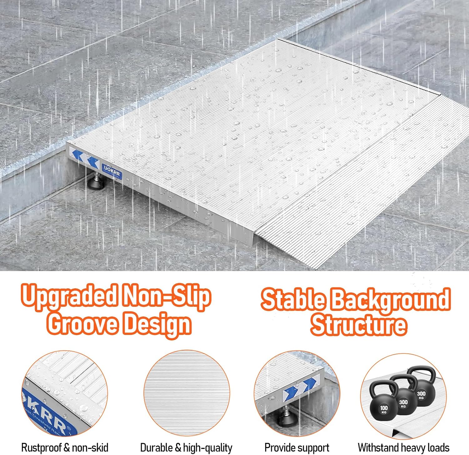 Aluminum Wheelchair Threshold Ramp for Doorways, Adjustable Height

