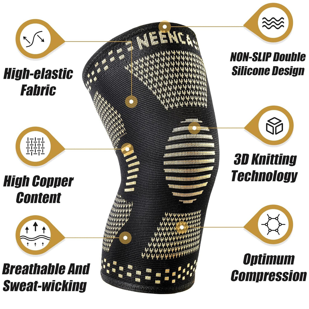 NEENCA Copper Knee Brace Compression Knee Sleeves with Copper Fiber, 2-Pack

