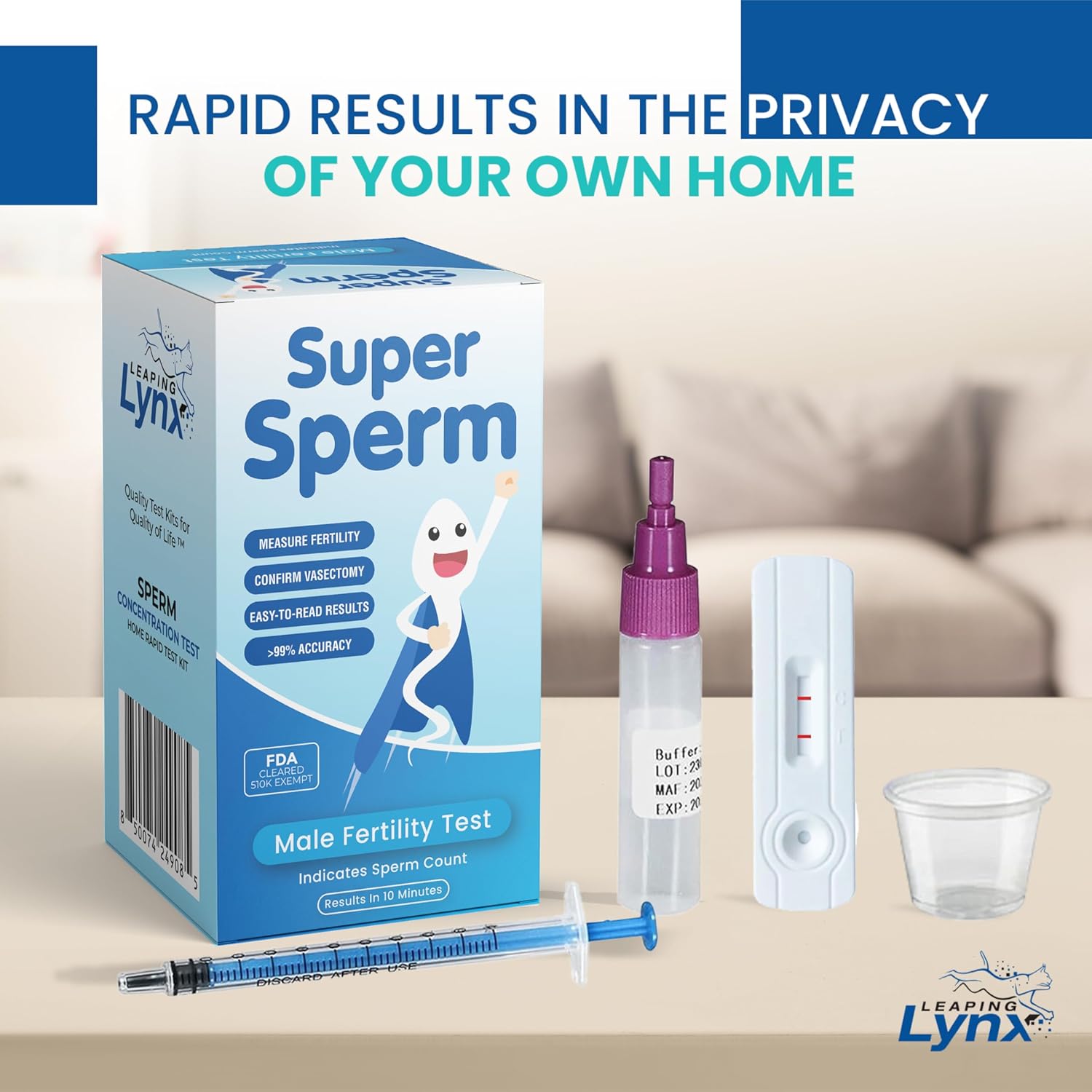 Super Sperm Check Male Fertility Test Kit, WHO-Recommended Sensitivity, Results in Minutes


