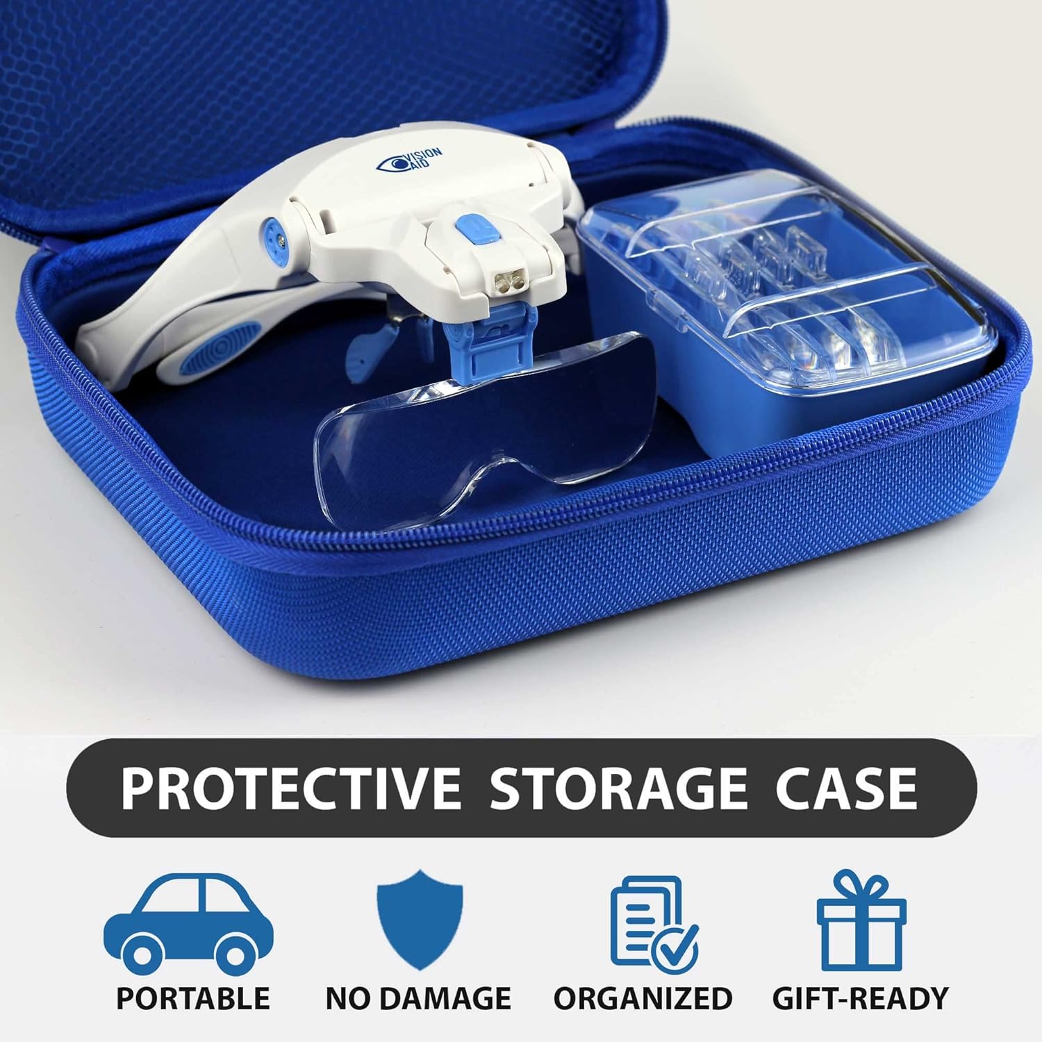 Vision Aid LED Magnifying Glasses Headband with 5 Lenses, Hands-Free Magnifier Case


