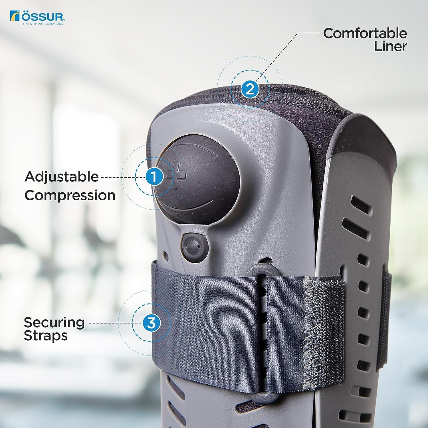 Ossur Rebound Air Walker Boot with Air Pump Rocker Bottom and Compression Straps

