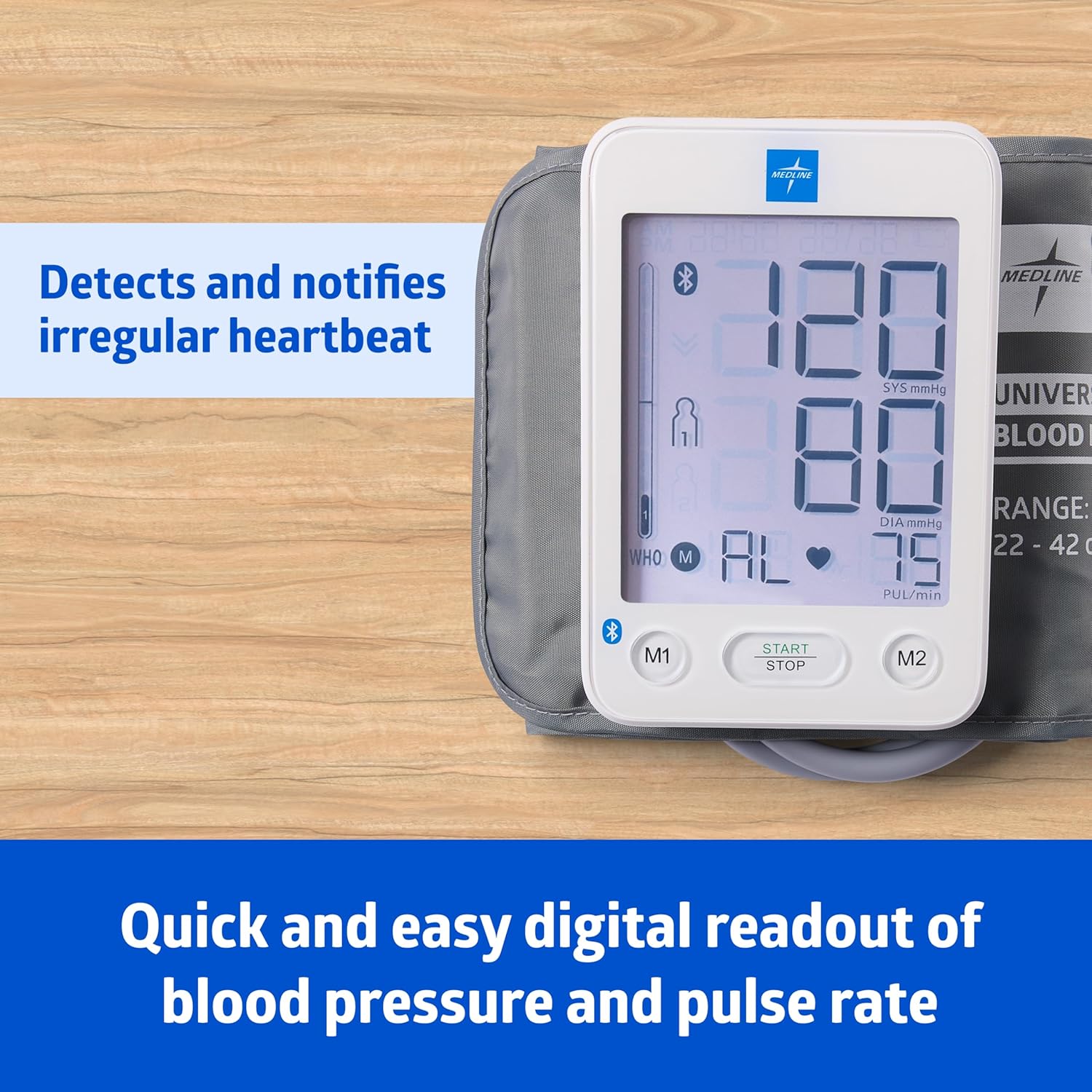 Medline Bluetooth Digital Upper Arm Blood Pressure Monitor with App and LCD Display


