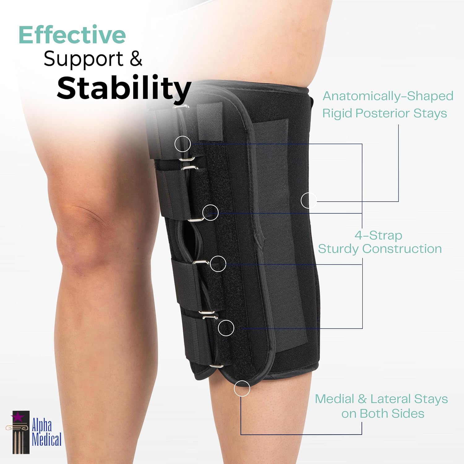 Alpha Medical Three-Panel Adjustable Orthopedic Knee Immobilizer, Knee Brace

