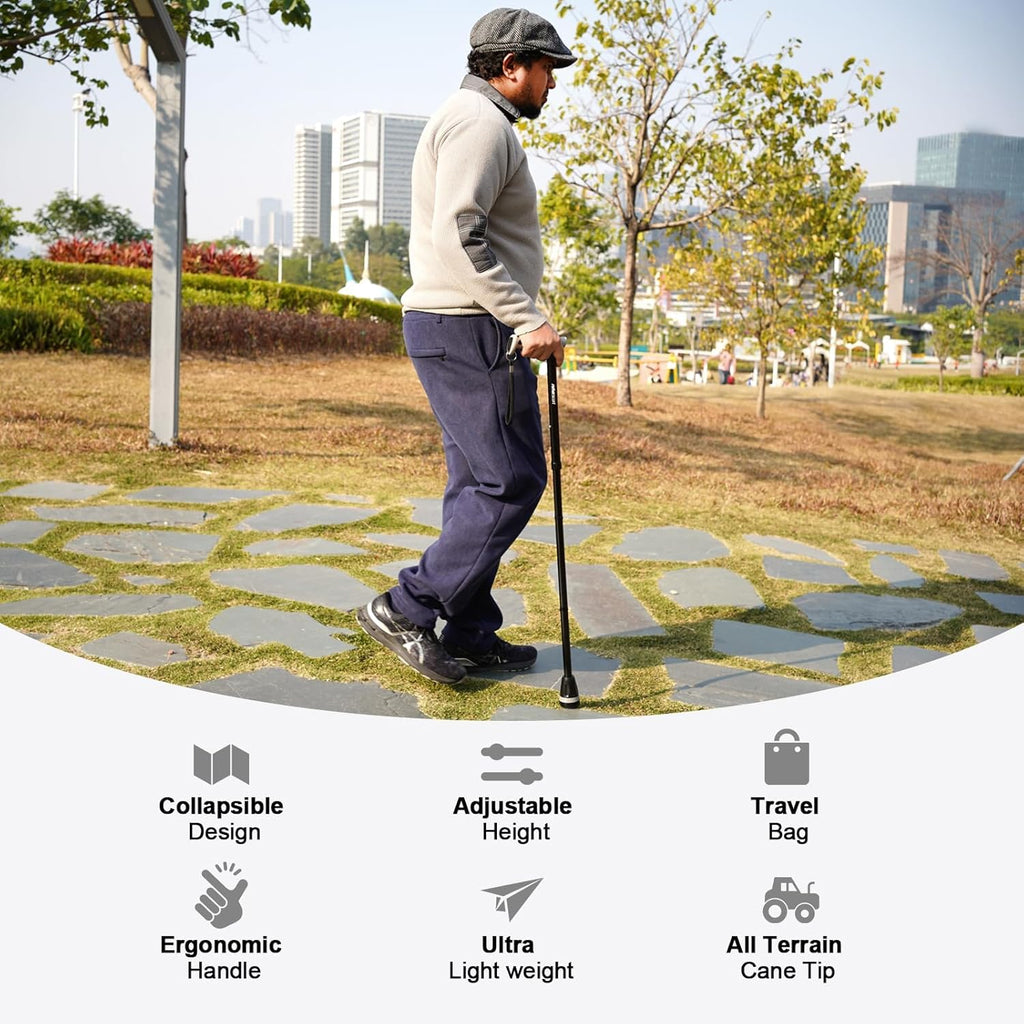 Rehaescort Folding Adjustable Walking Cane with Ergonomic Handle and All-Terrain Tip

