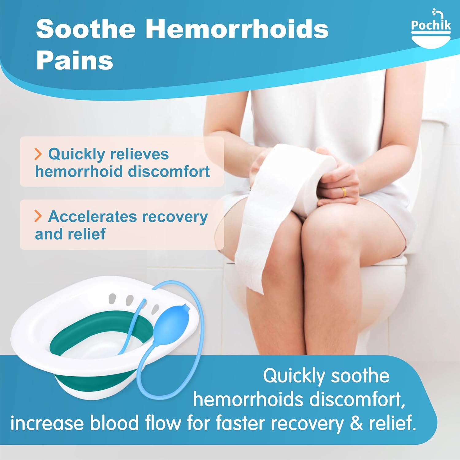 Pochik Sitz Bath for Toilet Seat, Hemorrhoid & Postpartum Perineal Soaking Kit

