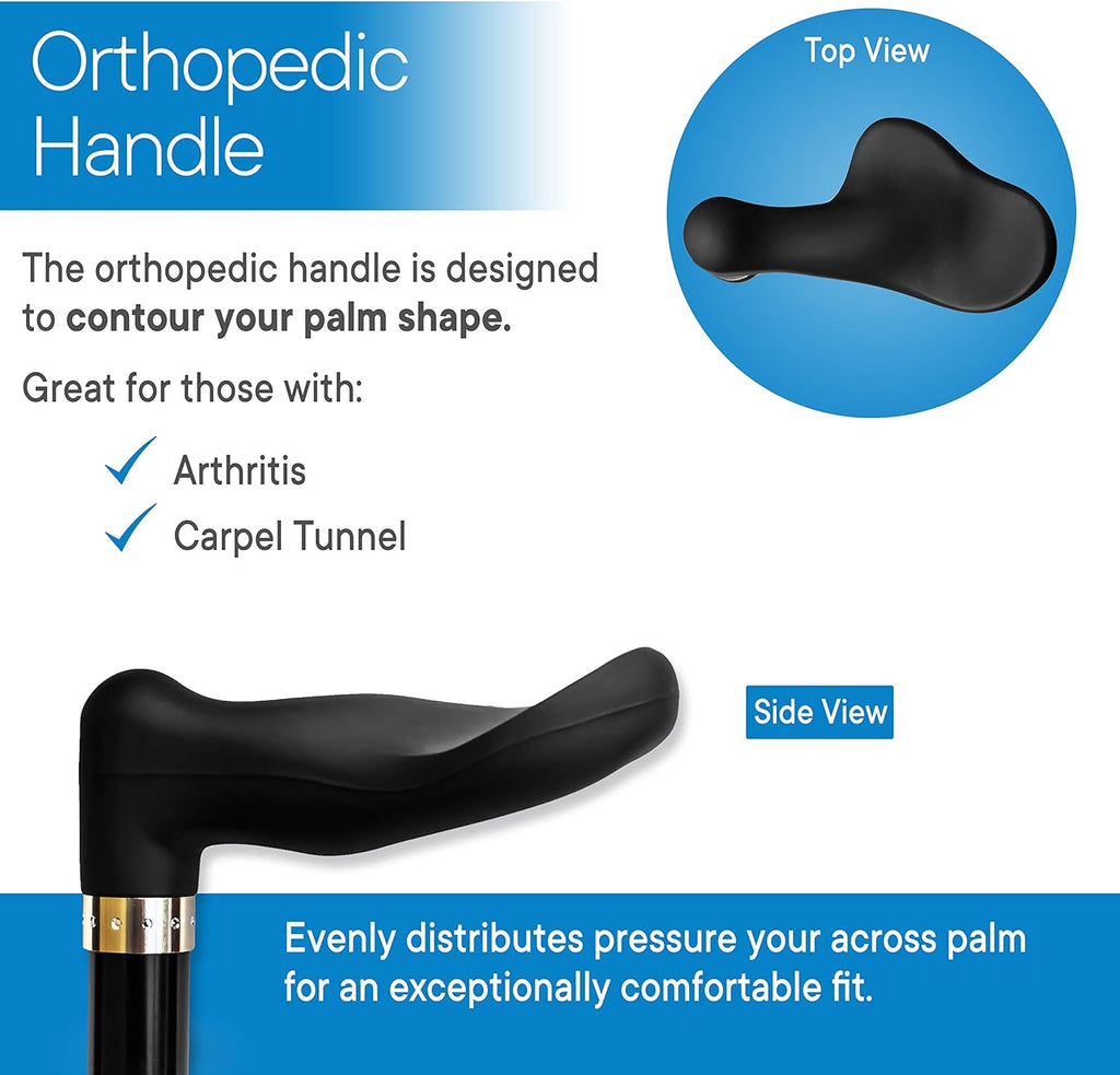 RMS Orthopedic Offset Walking Cane with Contoured Handle, Anti-Slip Rubber Base

