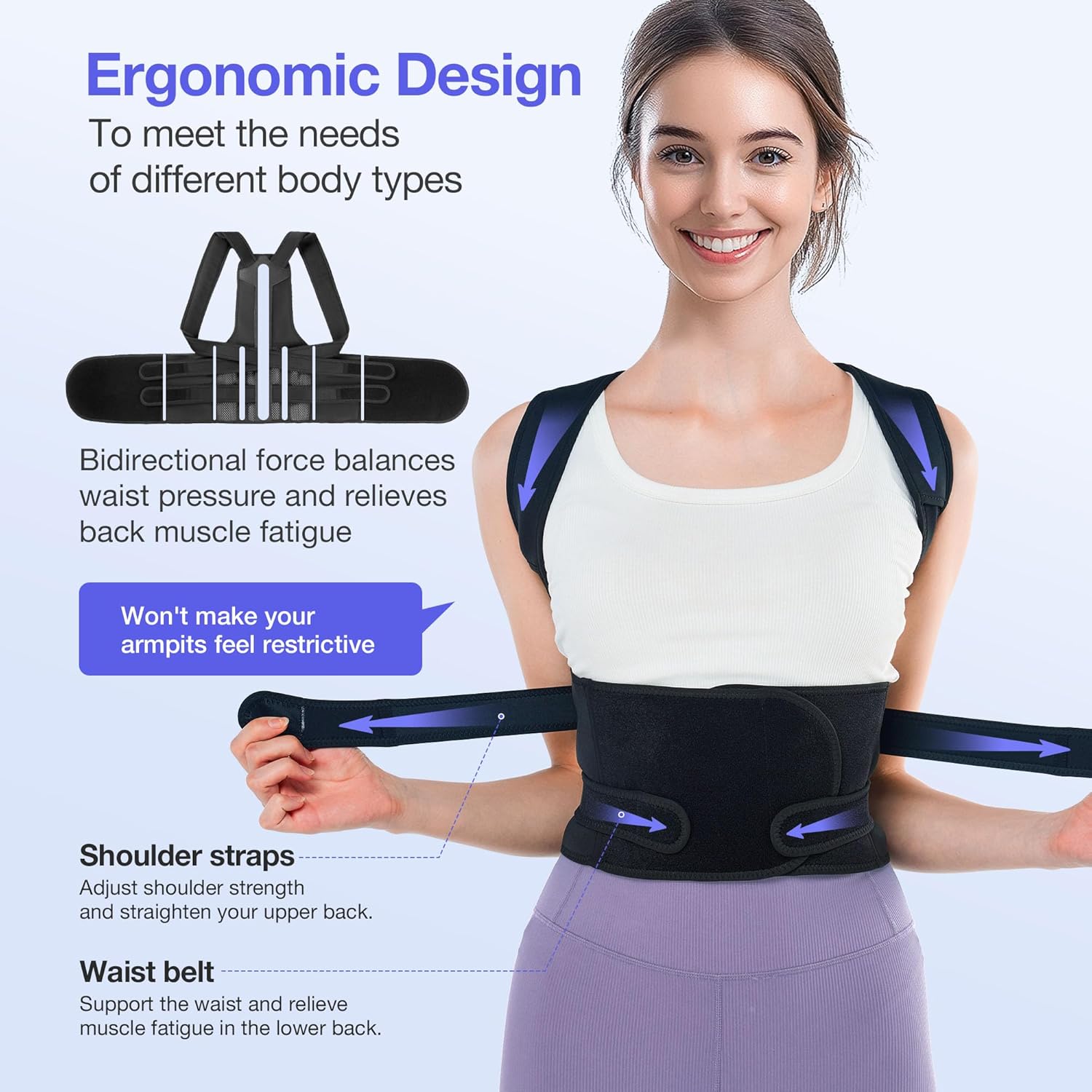 Kepwaa Posture Corrector Back Brace for Upper Back and Lumbar, Adjustable Shoulder Straps


