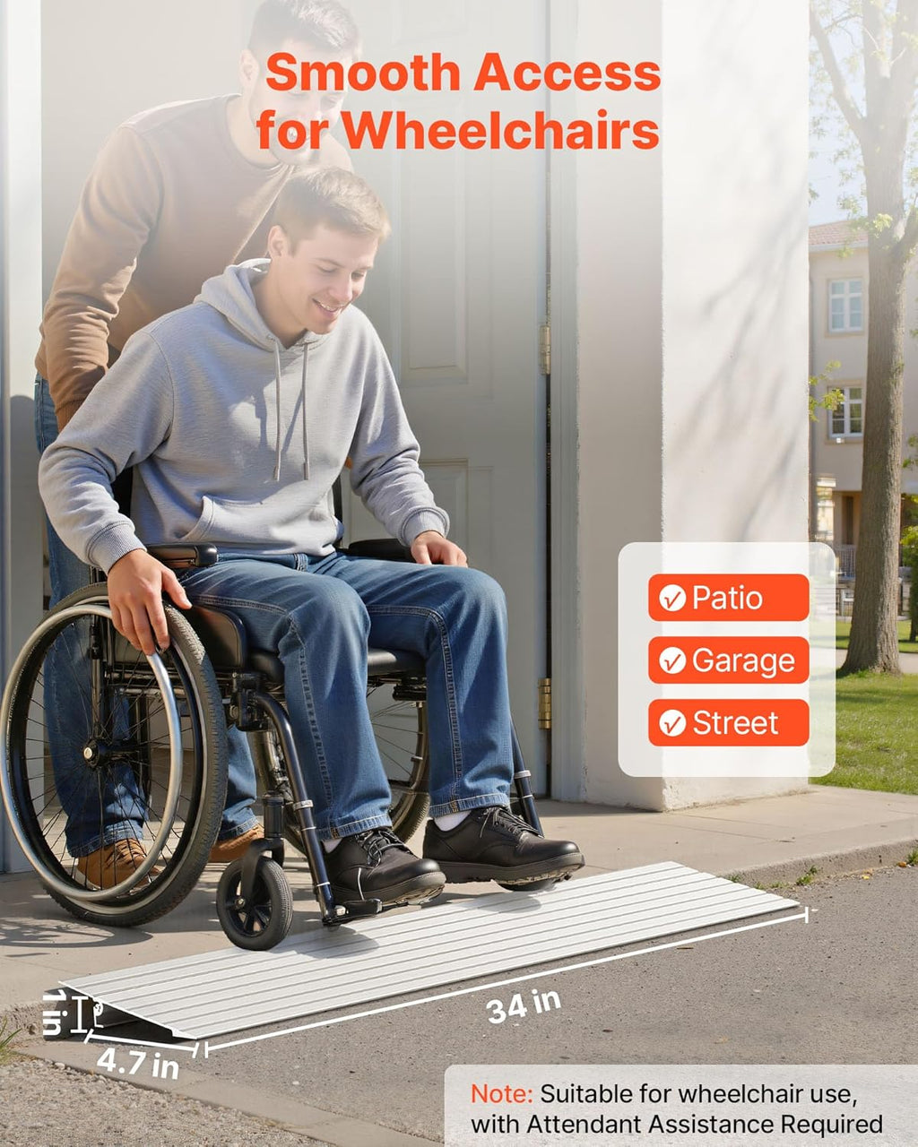 VEVOR Aluminum Door Threshold Ramp for Wheelchairs, Handicap Steps, 800 lb Load


