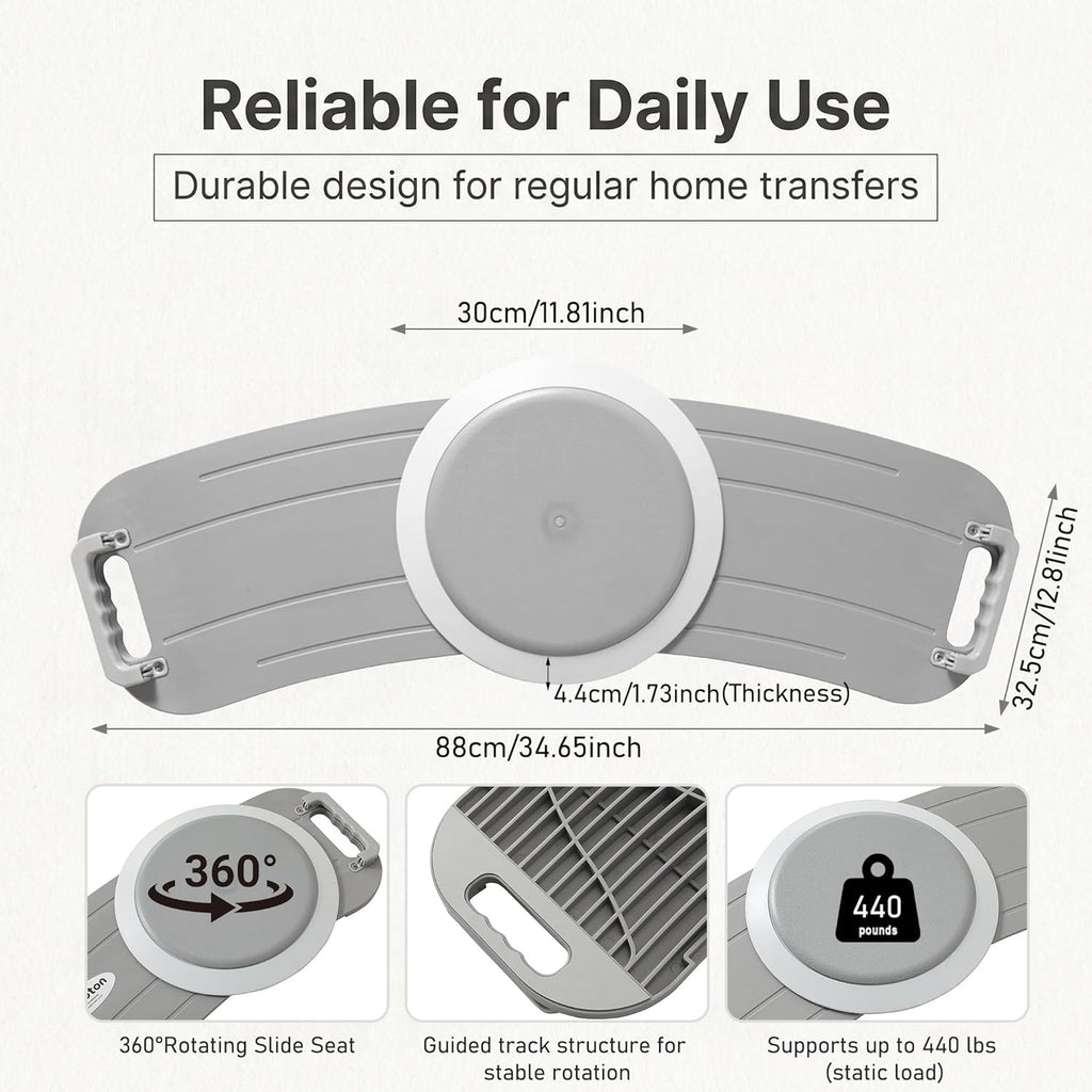 Heavy-Duty Wheelchair Transfer Board with Turntable, Dual Assisted Handles, Non-Slip

