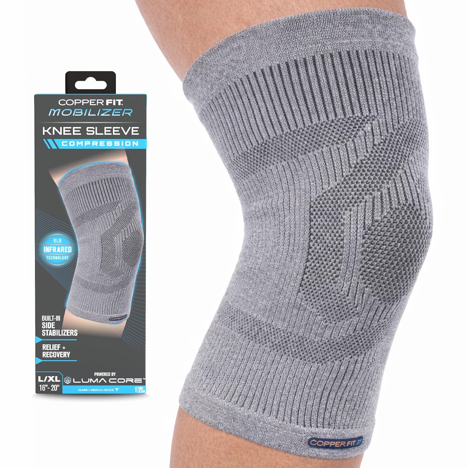 Copper Fit Mobilizer Knee Sleeve ProSeries with Removable Side Stabilizers Knee Support for Recovery Relief

