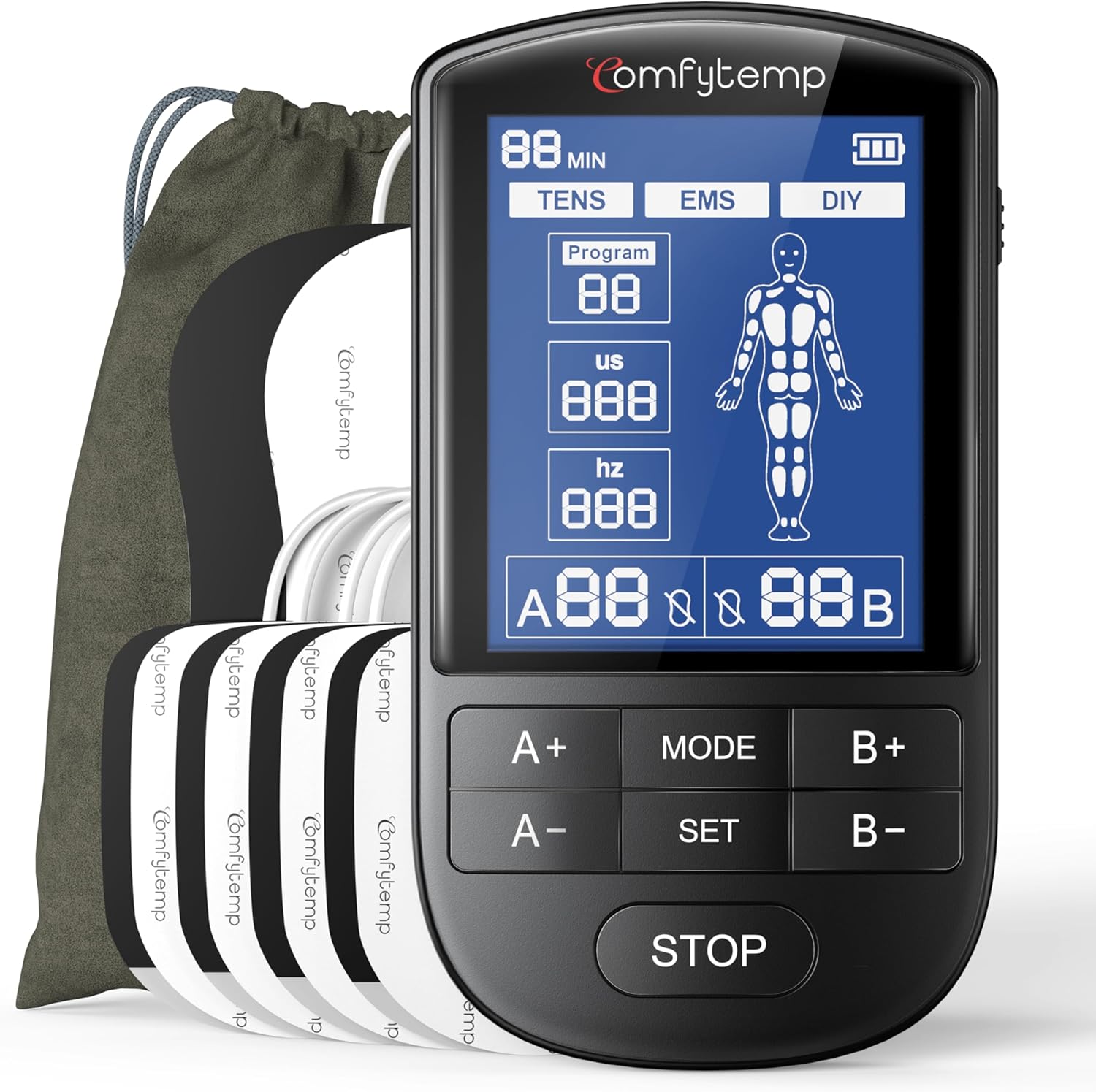 Comfytemp Dual Channel TENS & EMS Muscle Stimulator for Pain Relief, 24 Modes


