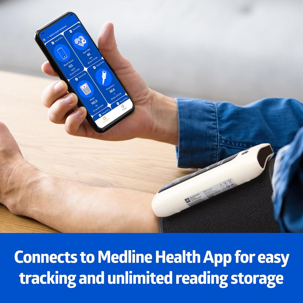 Medline Bluetooth Blood Pressure Monitor with Universal Upper Arm Cuff, LCD Display


