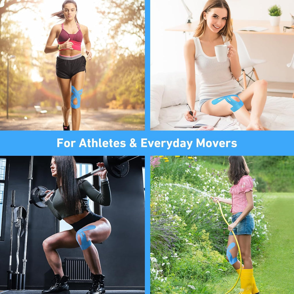 KTQUICK Pre-Cut Kinesiology Tape for Knees, Cotton, Latex-Free, Waterproof

