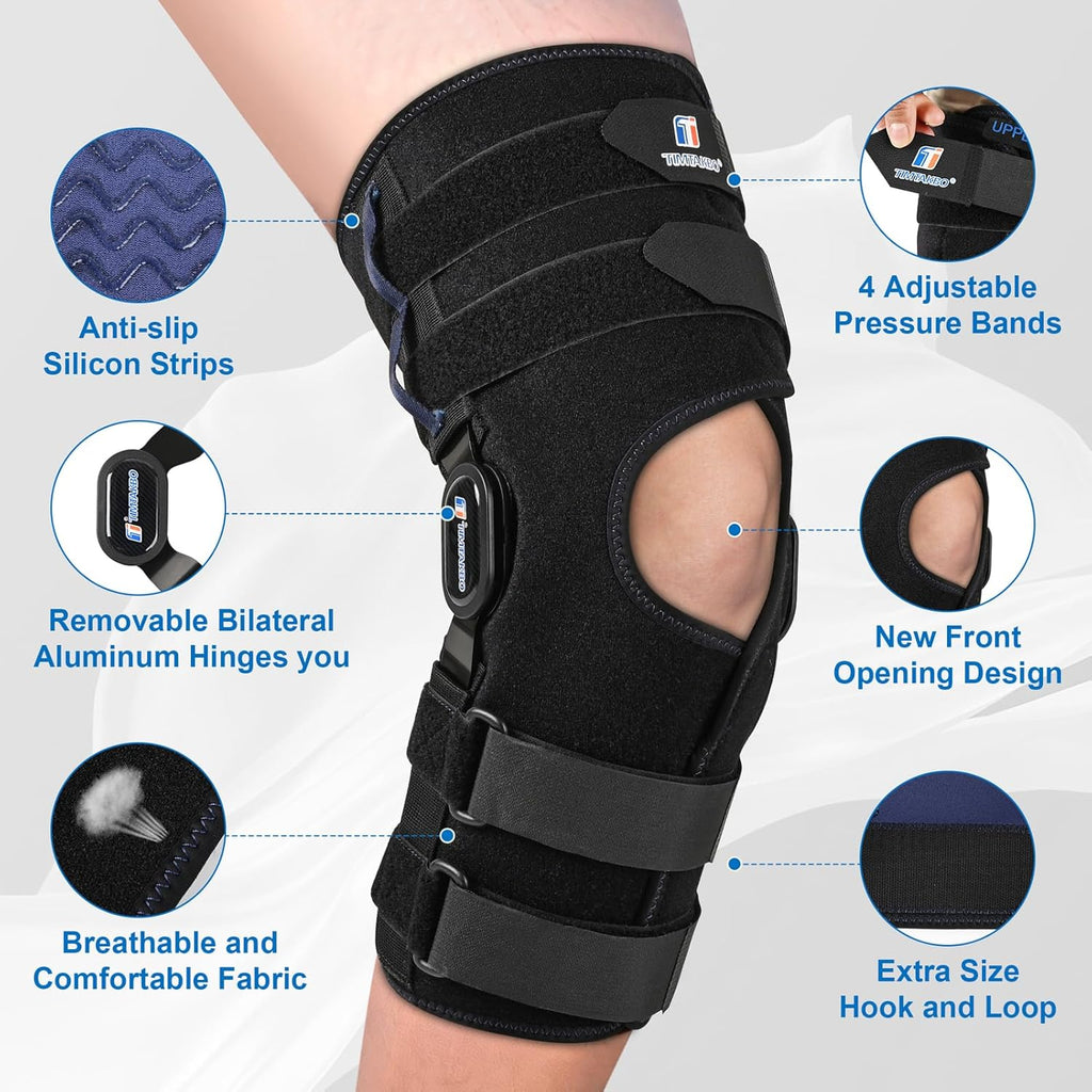 Hinged Knee Brace for Meniscus Tear, Adjustable Front Opening Knee Support

