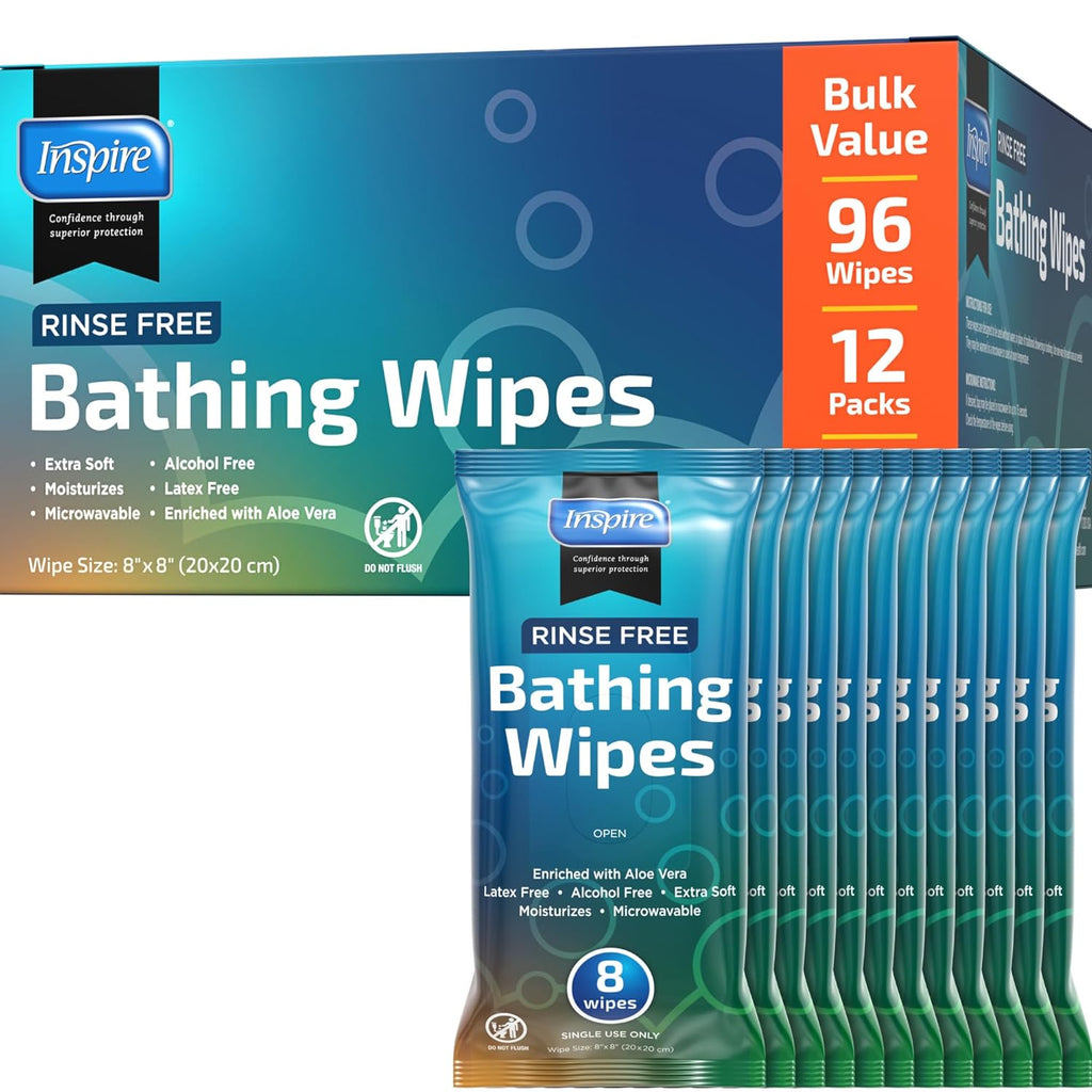 Inspire Adult Body Wipes Rinse-Free Bathing Washcloths, Aloe Vera, Incontinence

