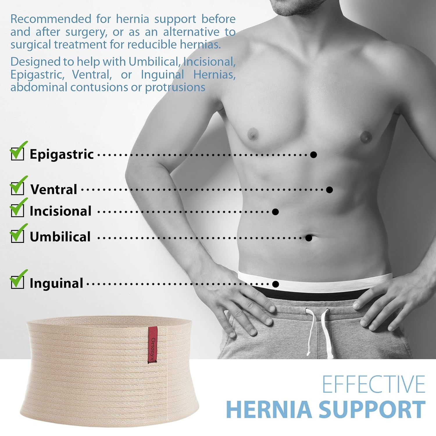 ORTONYX Umbilical Hernia Belt for Women and Men, 6.25in Abdominal Binder

