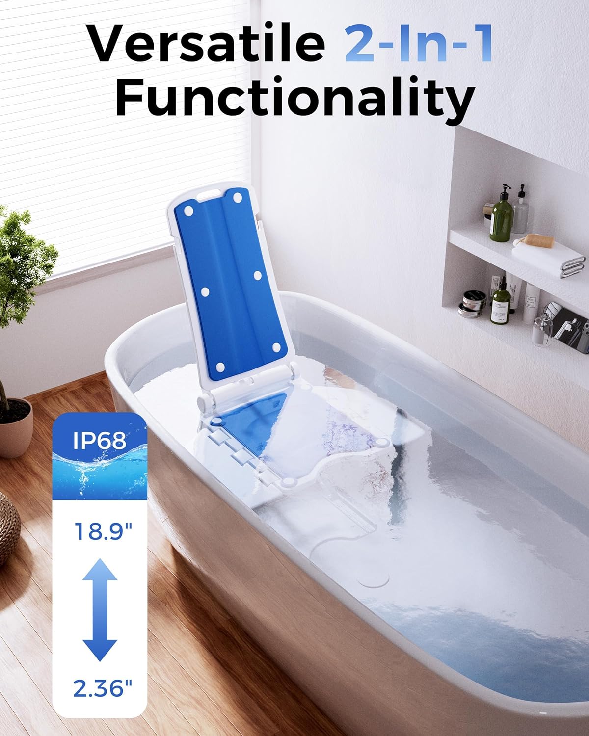 PPOLB Electric Floor & Bath Chair Lift for Seniors, Wireless Rechargeable, Waterproof

