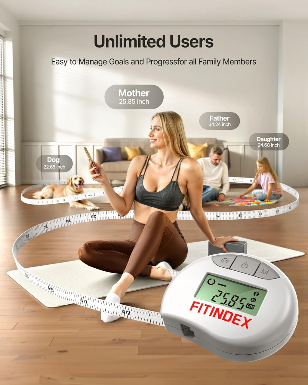 Fitindex Smart Retractable Body Measuring Tape with Bluetooth, LCD Display for Fitness

