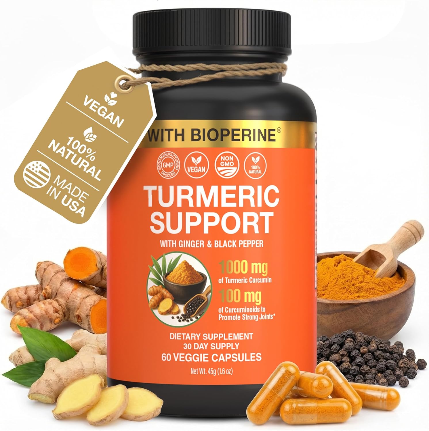 Sleeve Stars Counterforce Elbow Brace with Turmeric Curcumin Supplement Capsules

