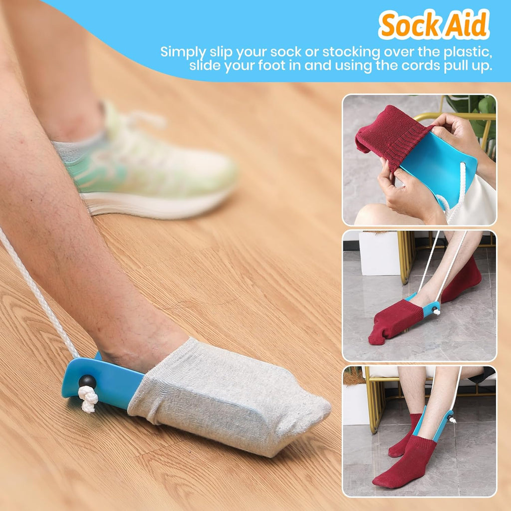 CAidRE Hip Replacement Recovery Kit for Seniors with Reacher, Sock Aid, Shower Brush


