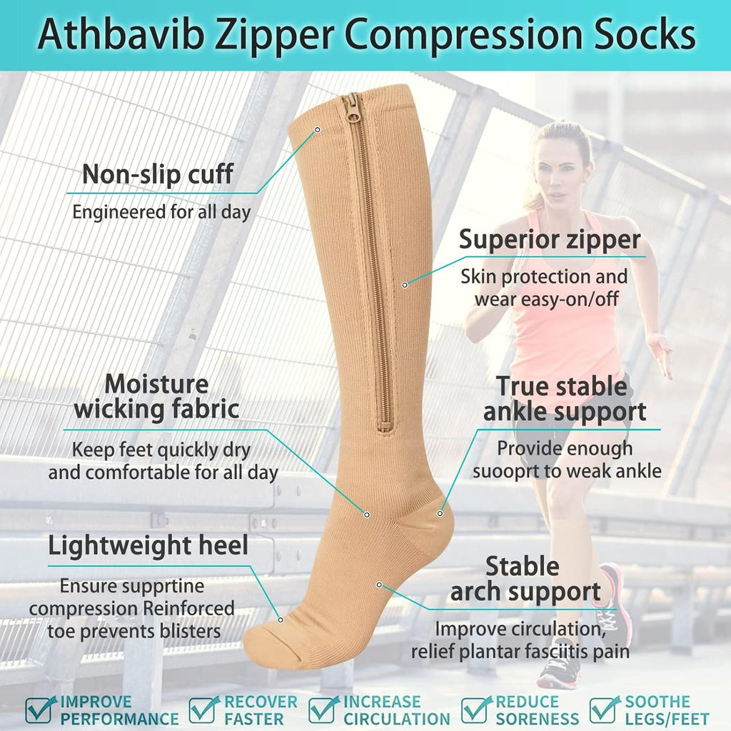 Athbavib Zipper Compression Socks Graduated Support Stockings for Women and Men


