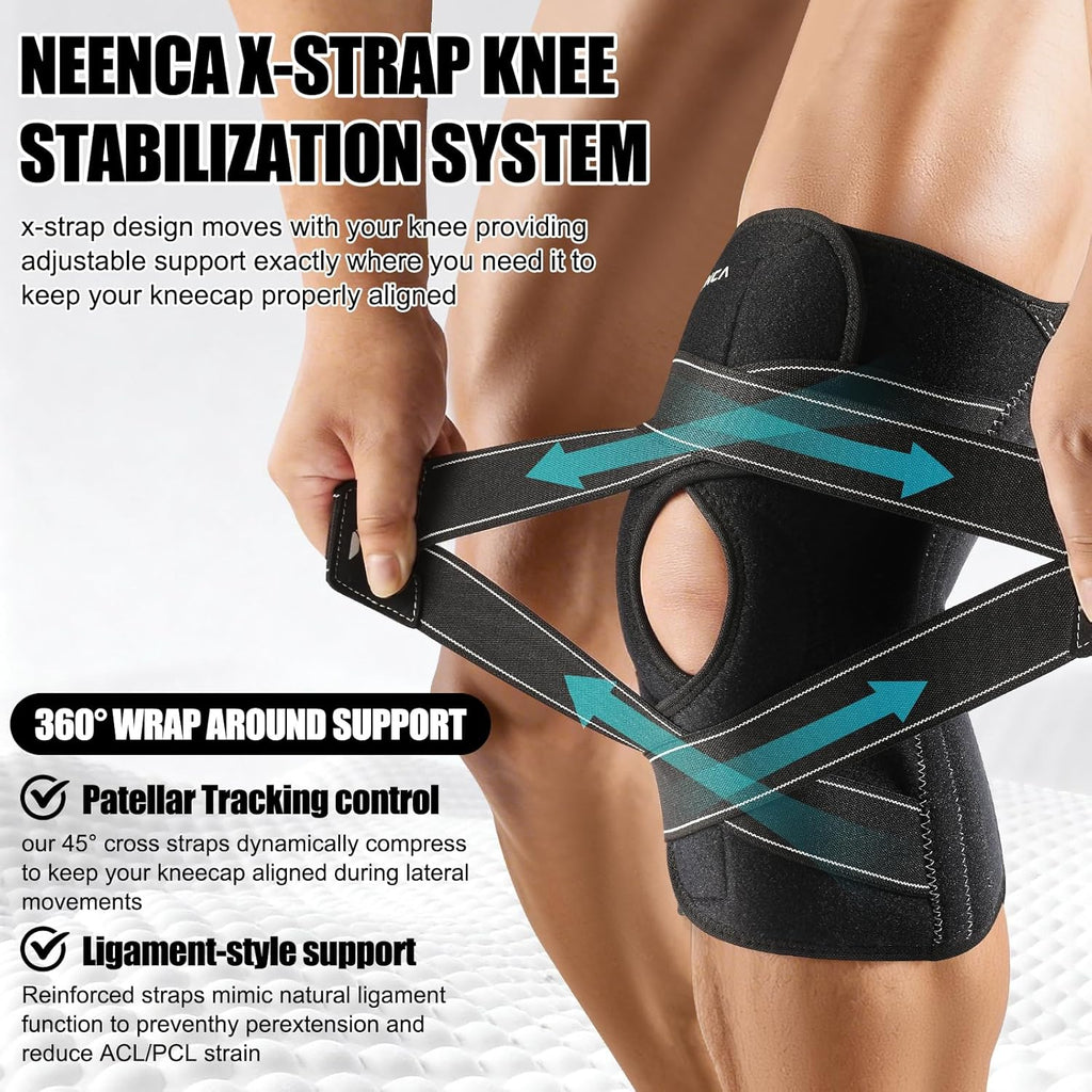 NEENCA Knee Brace Compression Support with X-Straps, Patella Gel Pads, Side Stabilizers

