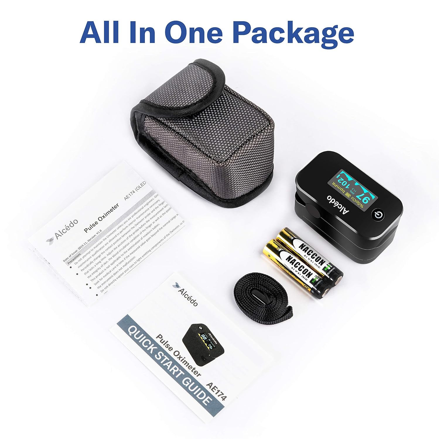 Alcedo Fingertip Pulse Oximeter, SpO2 and Heart Rate, Dual Color OLED Display

