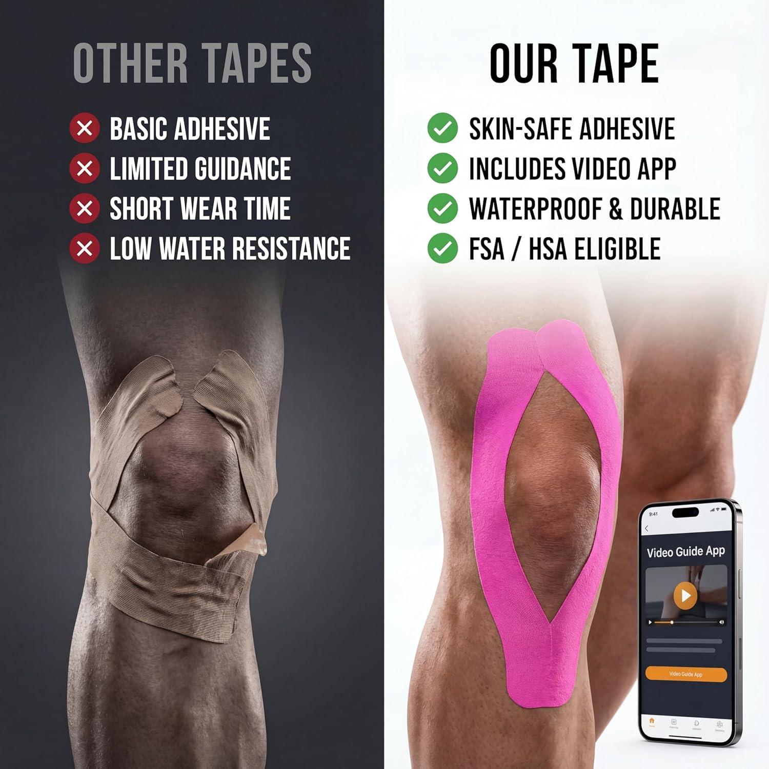 Kinesiology Tape Waterproof Athletic Sports Tape for Joint & Muscle Support, 2 in Roll

