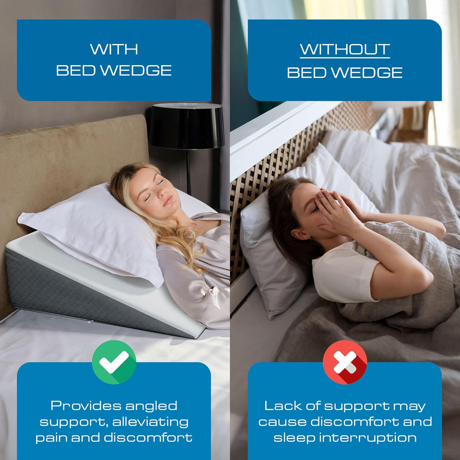 Kolbs Wedge Memory Foam Pillow with Jacquard Cover for Acid Reflux GERD

