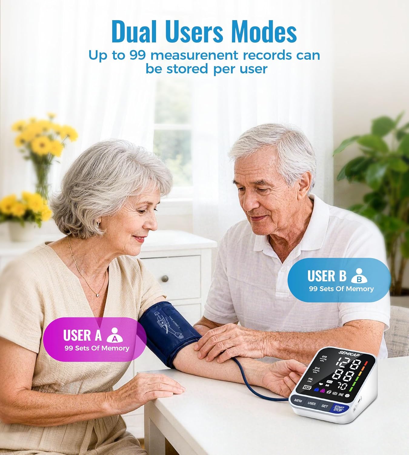 SEMKAP Auto Upper Arm Blood Pressure Monitor with Large LED Display and Voice

