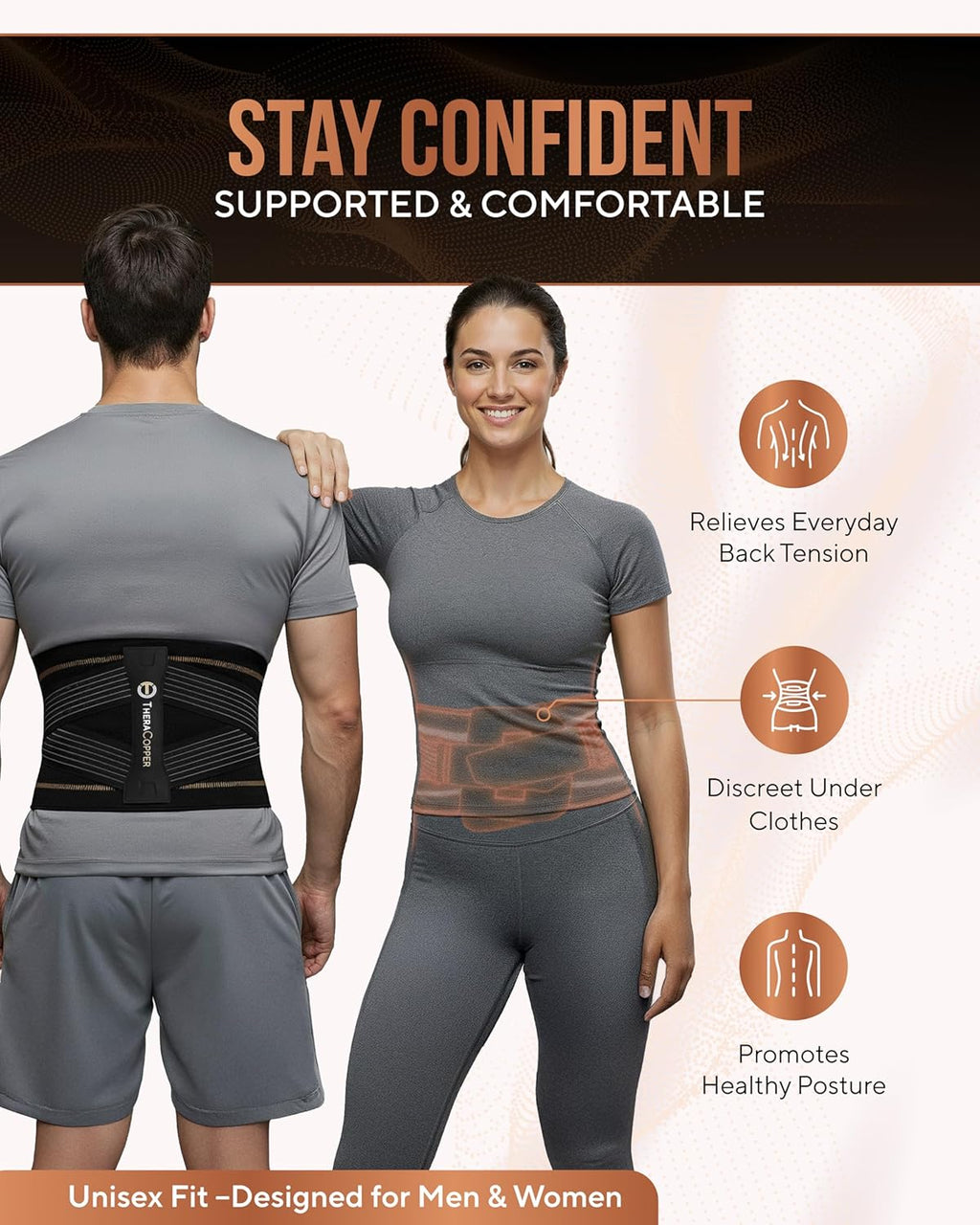 TheraCopper Copper Back Brace Lumbar Support Belt for Lower Back Pain, Sciatica

