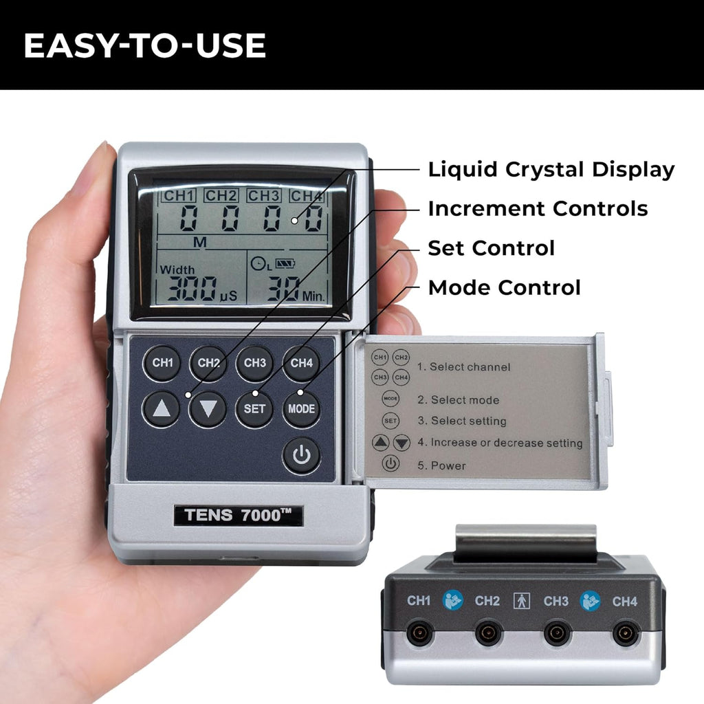 TENS 7000 Pro Rechargeable TENS Unit Muscle Stimulator, 4-Channel EMS/TENS

