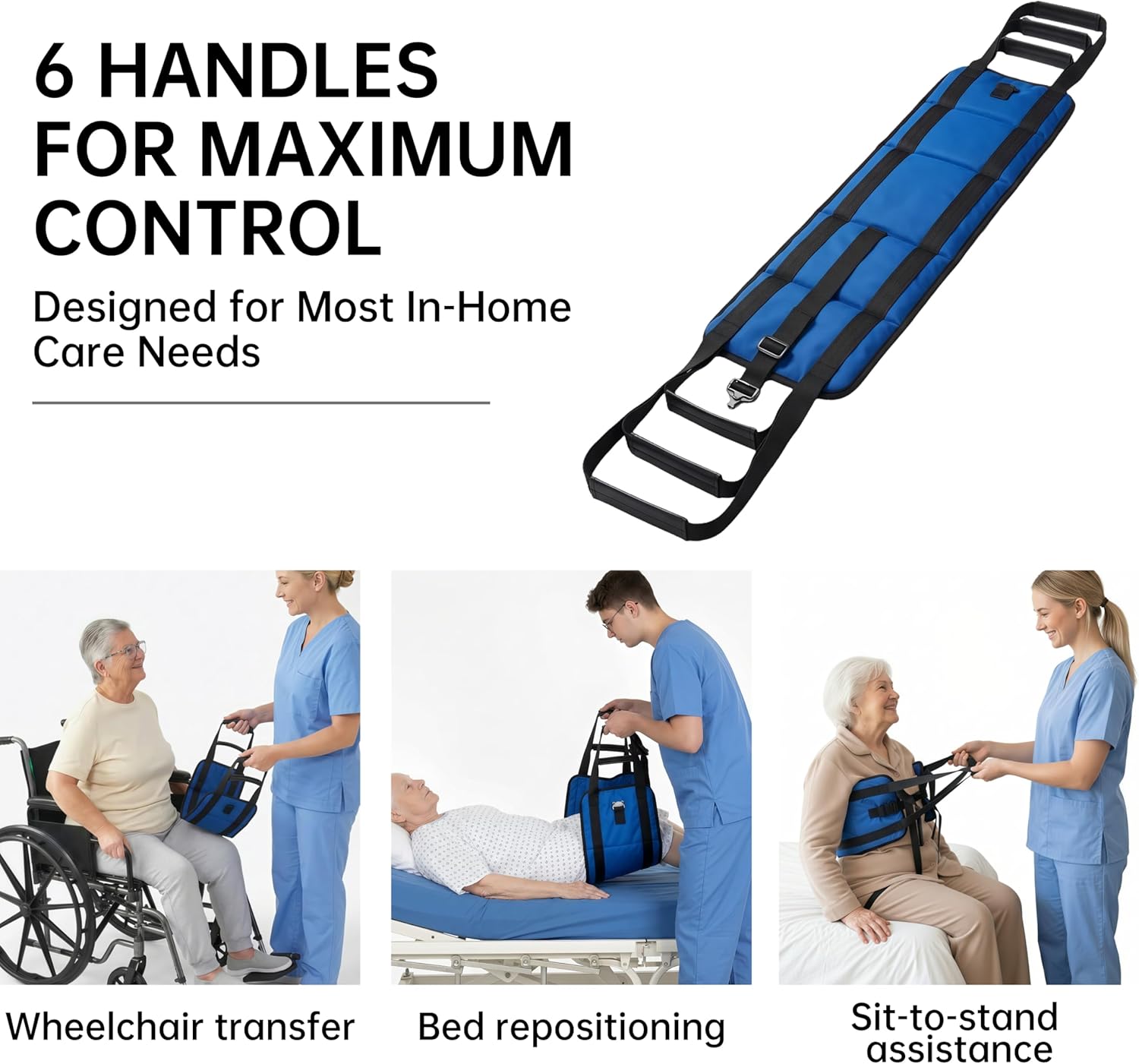 NurtureCare Transfer Sling with Metal Buckle, Reinforced Handles and Bed-Rail Attachment

