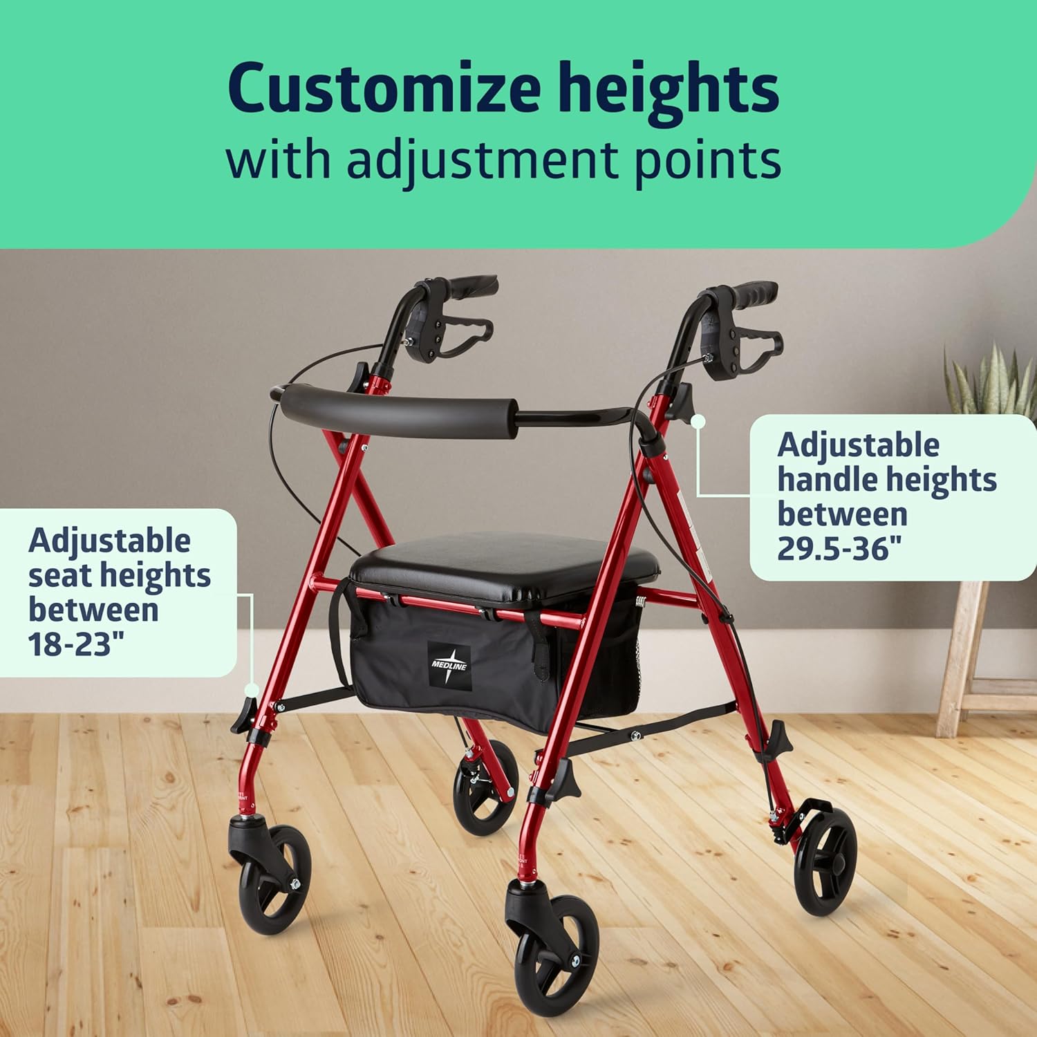 Medline Superlight Folding Aluminum Rollator Walker with Seat and 6 in Wheels

