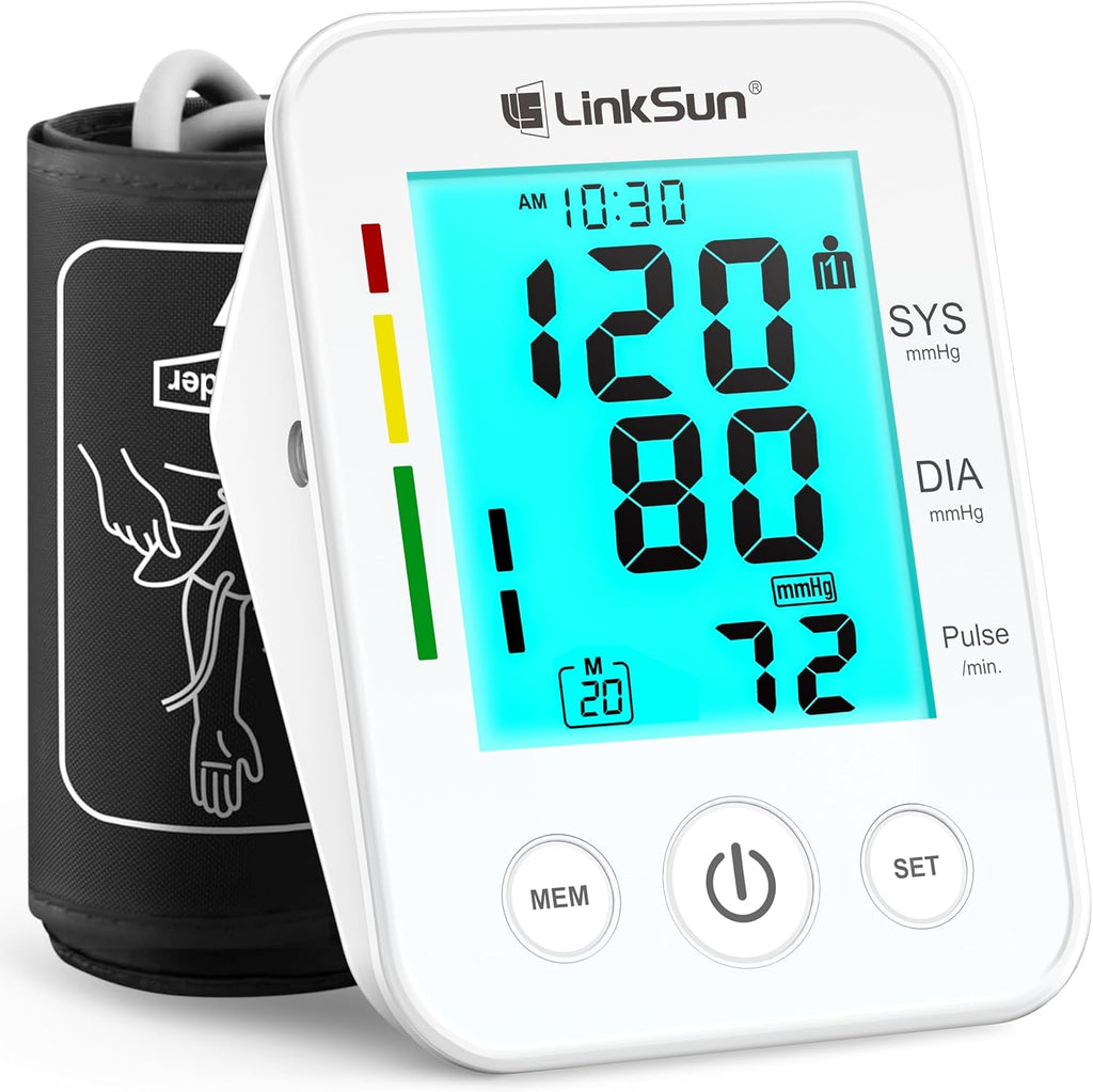 LinkSun Arm Blood Pressure Monitor for Home Use with Large LCD and Adjustable Cuff

